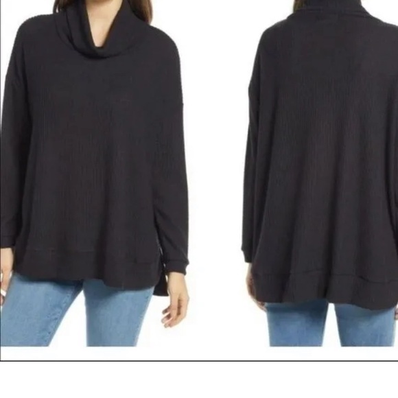 Everleigh Cowl Neck Waffle Knit High Low Tunic Top in Black Sz S NEW - Picture 5 of 12